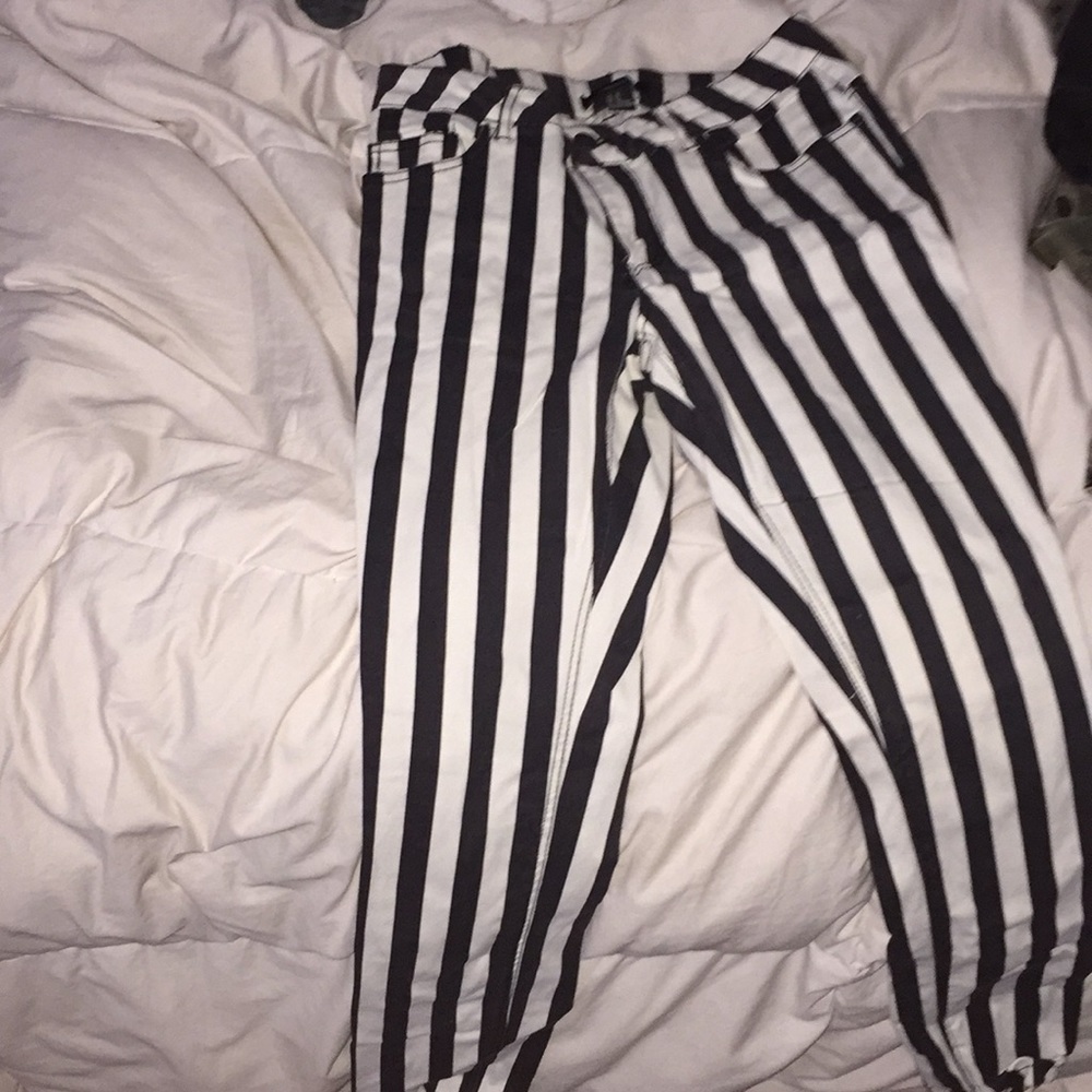 Black and white horizontal striped jeans